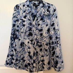 Narciso Rodriguez Blue and Black Floral Button-Front Blouse